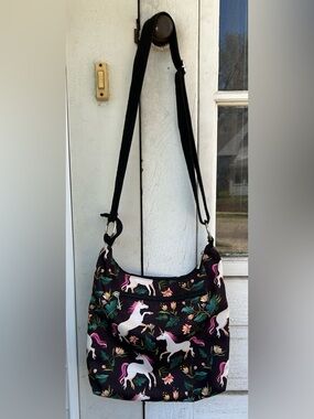 Dark Floral Unicorn Shoulder Bag